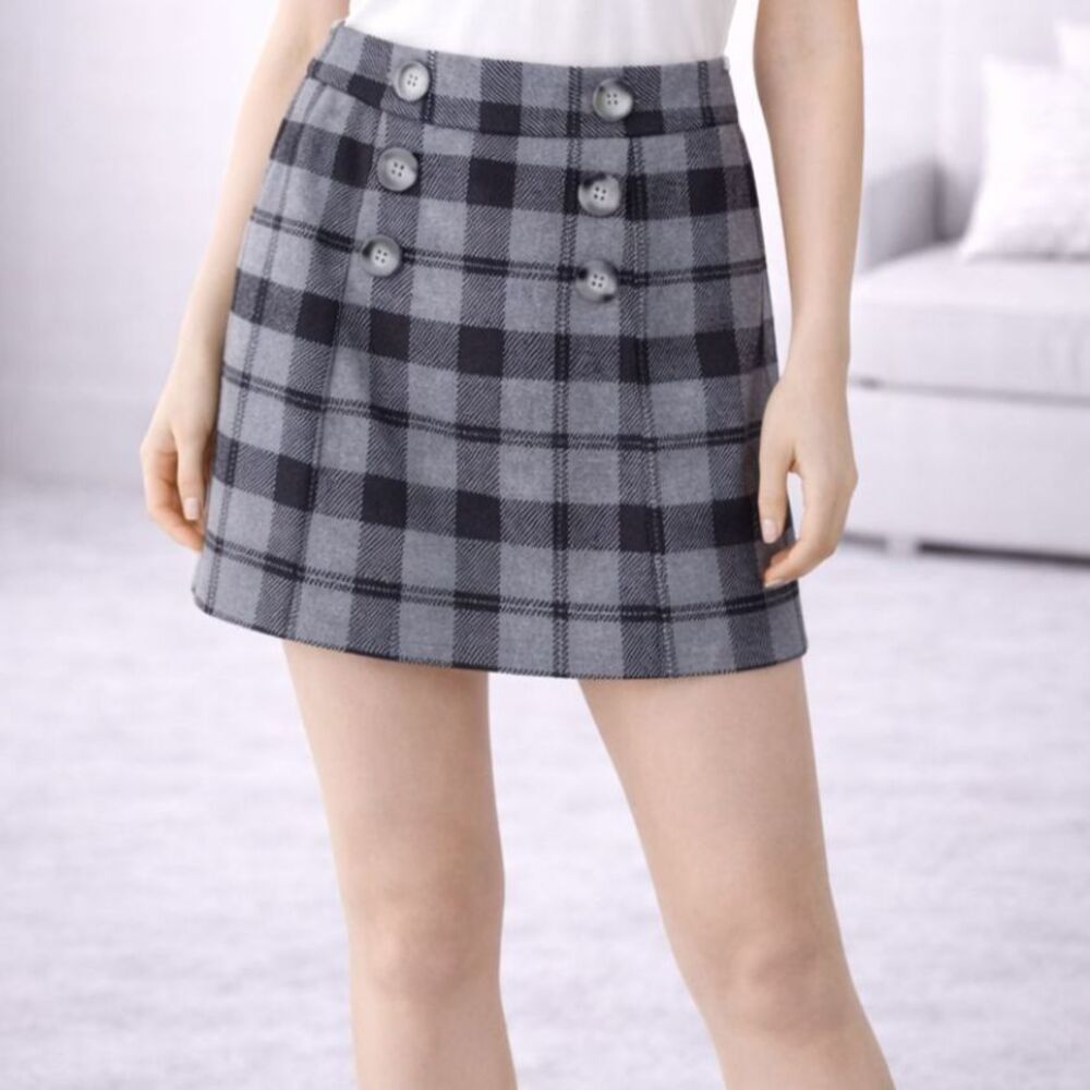 Gap Factory Plaid Cotton Blend Mini Skirt Gray 1